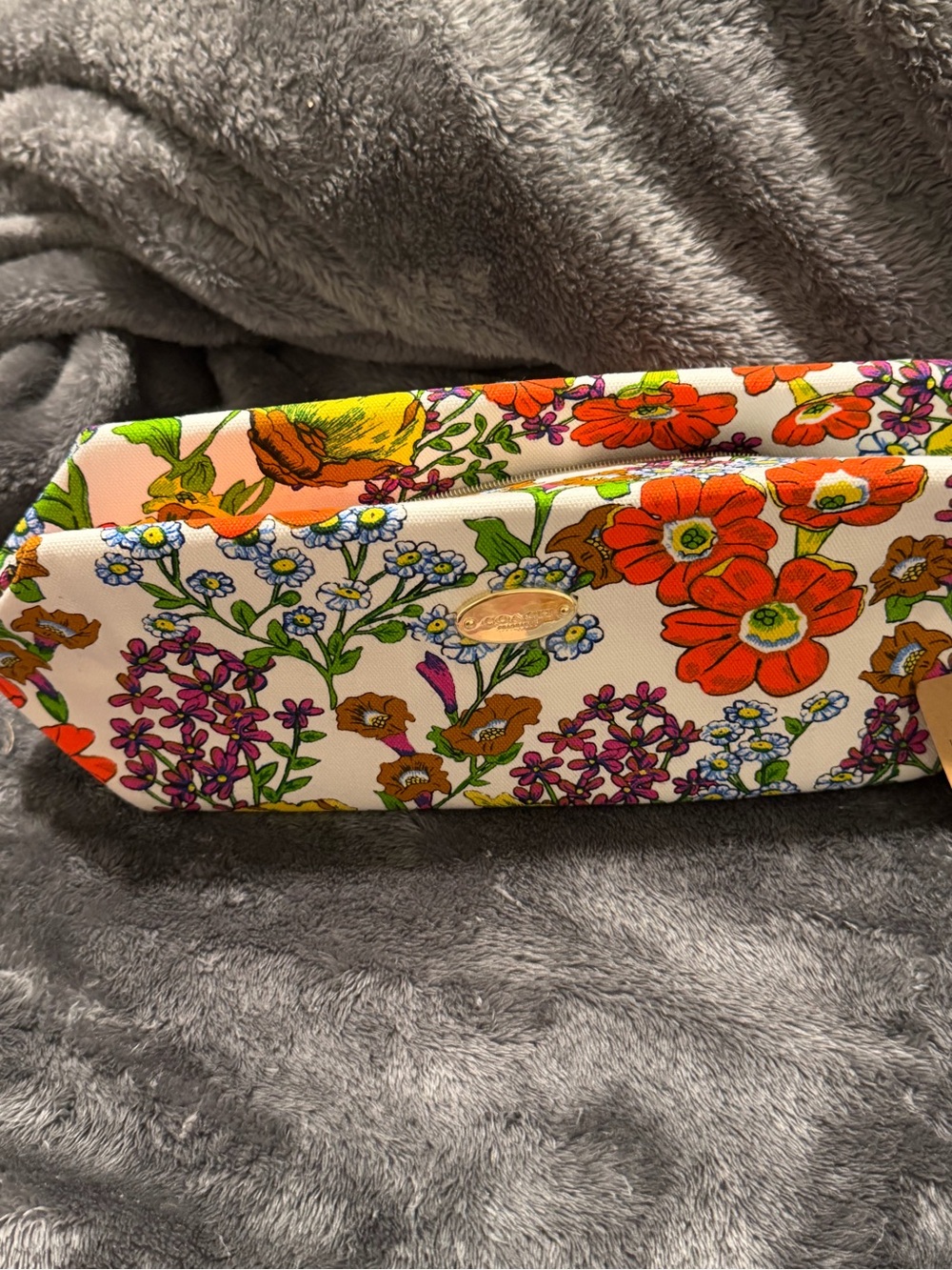 Coach Floral Cosmetic Pouch in Cream with Orange, Pink & Green Accents